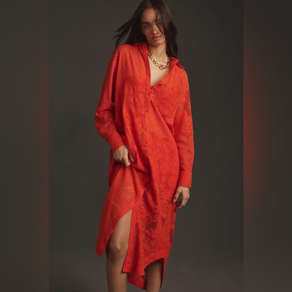Anthropologie Maeve Long-Sleeve Collared Shirt Dress Midi Coverup NWOT - Picture 1 of 16